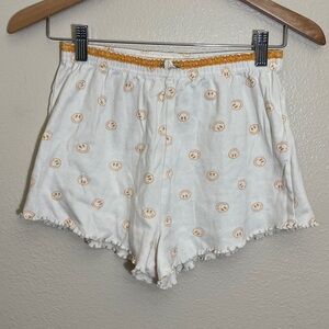 Love Peace & Lazy Days Cream Orange Smiley Face Cotton Shorts